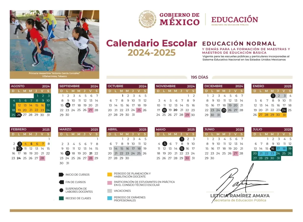 Calendario Escolar Normal 2024-2025